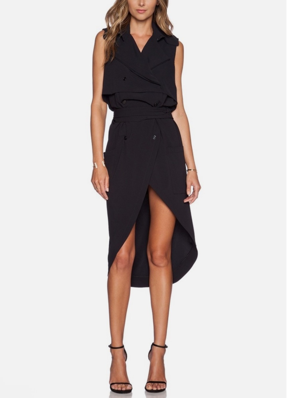 HH Haute Hippie Black Sleeveless Trench Dress